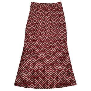 Newt VERTIGO Womens Size L Printed Red Navy Blue Tan Jersey Maxi Skirt